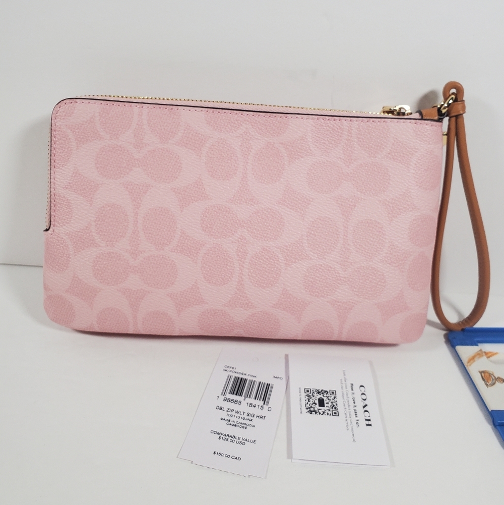 Coach Double Zip Wristlet In Signature Canvas With Charms NWT - Picture 2 of 7